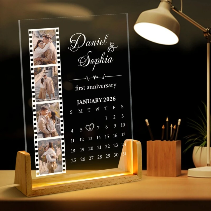 

Custom Photo With Calendar Night Light Valentines Day Gift For Couple Anniversary Gift Couple Photo Light Romantic Love Keepsake