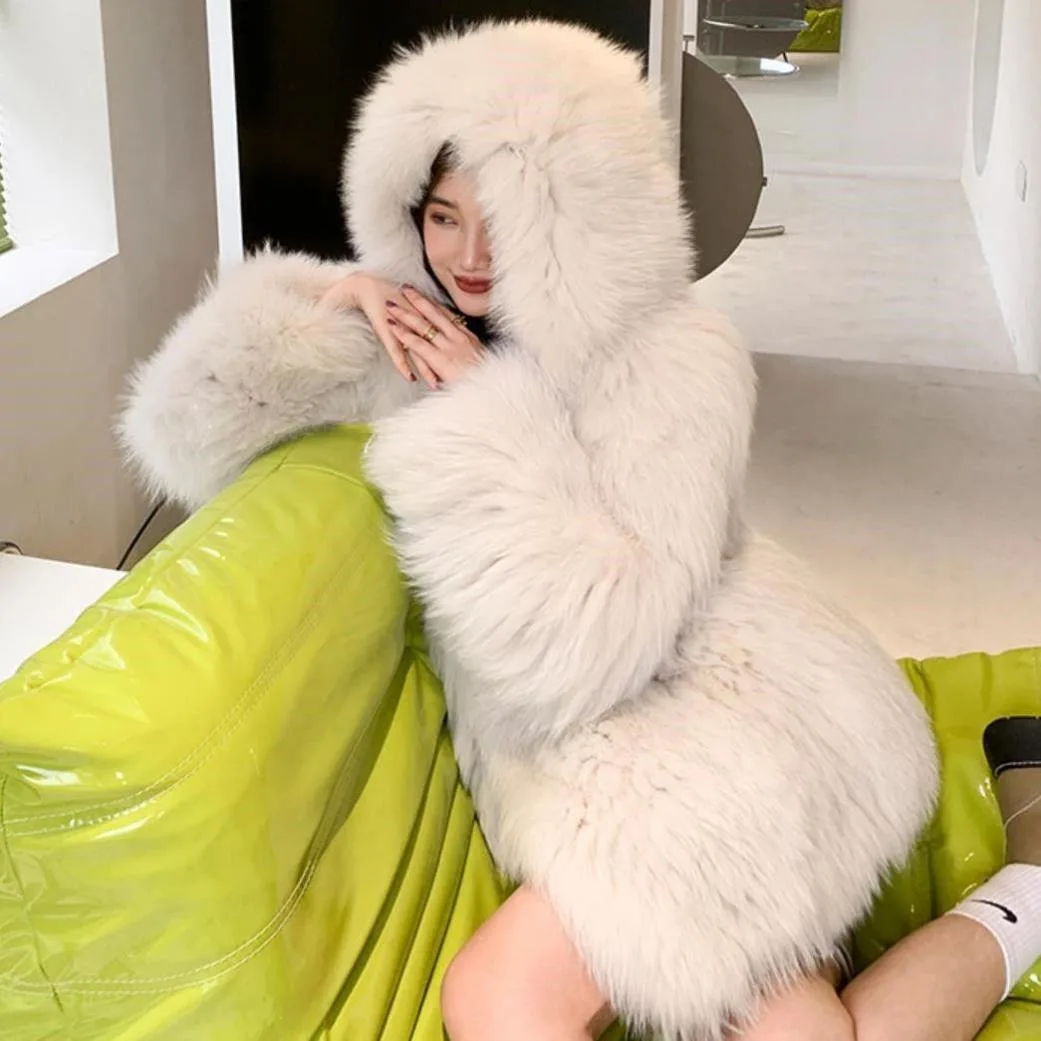 Jaqueta de pele sintética para mulheres, casaco solto, gola alta, manga comprida, outerwear feminino chique, moda outono e inverno