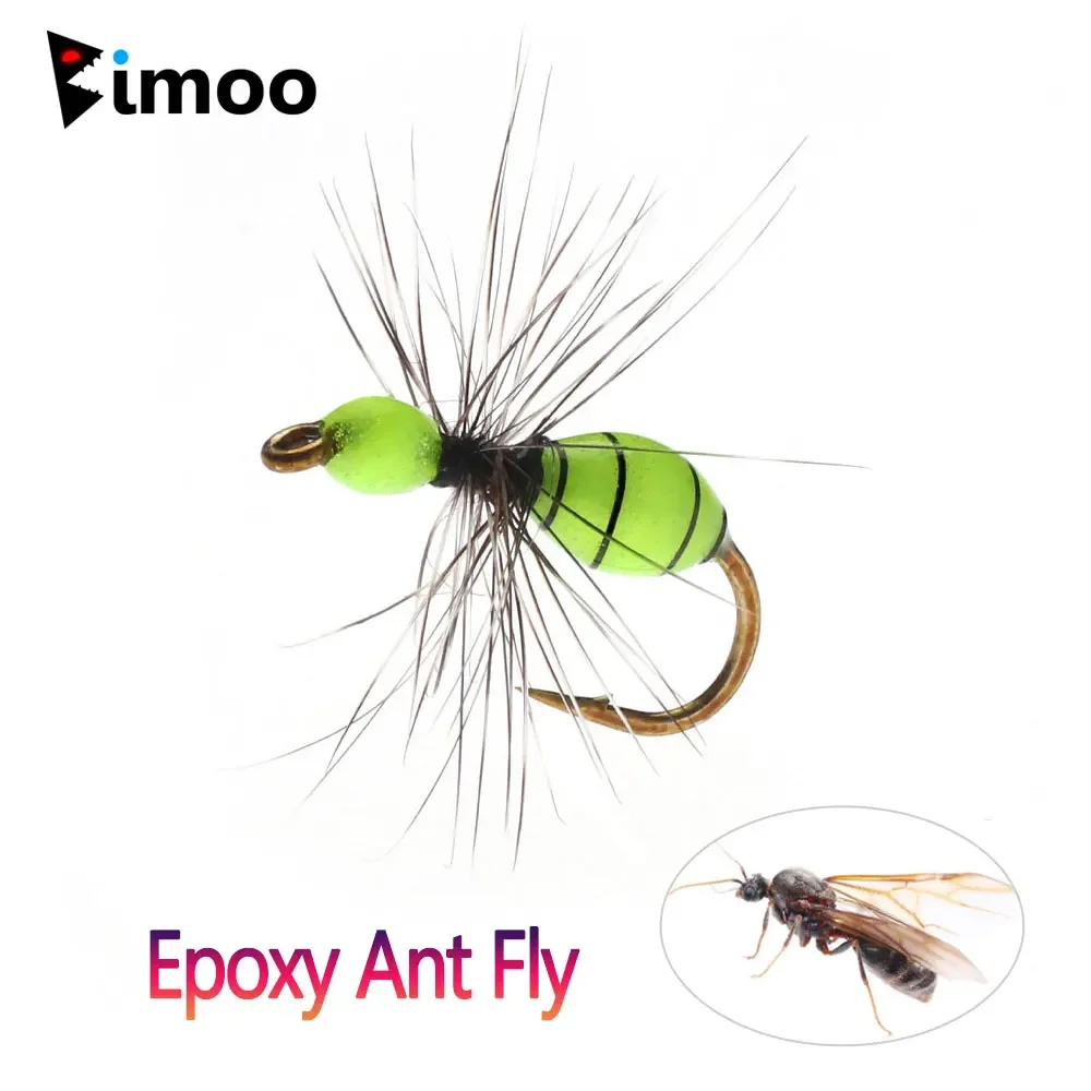 Bimoo 6PCS # 10~ # 16 Grizzly Hackle Epoxy Ant Fly Fluorescencyjne nimfy Dry Fly Pămętna mucha na przynęty do połowu pstrągów