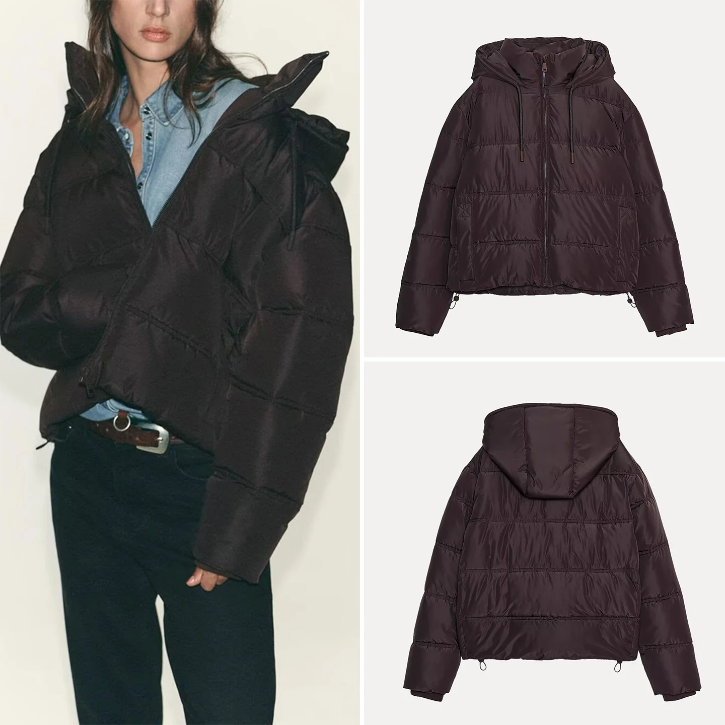 

Осень 2023, женское модное или Thiened Jaet, пальто с капюшоном, длинная застежка-молния, цветная верхняя одежда из смеси хлопка