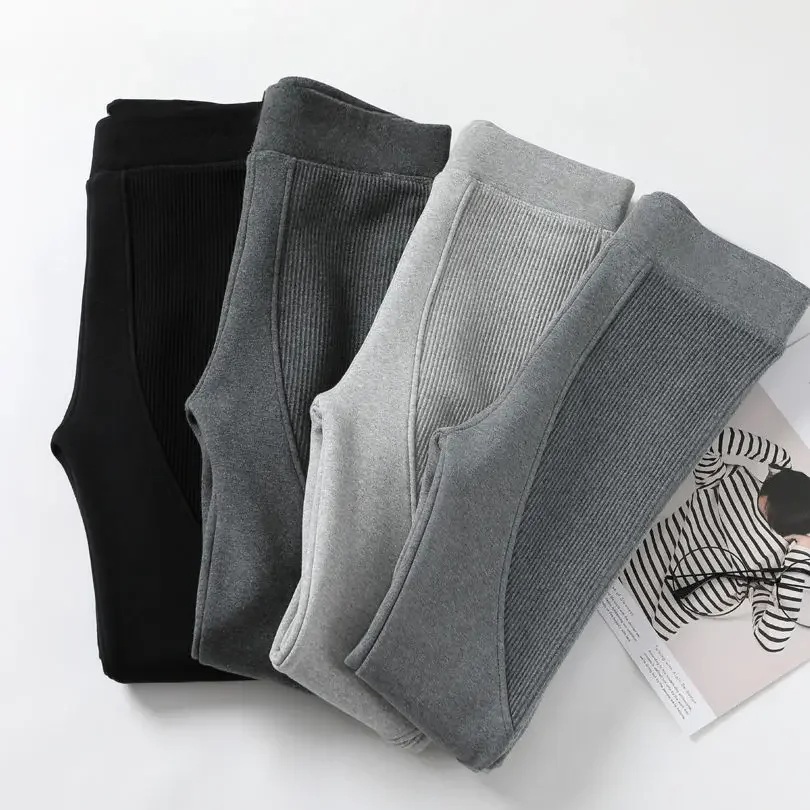 Mallas grises de algodón puro para mujer, pantalones de otoño e invierno, versión coreana