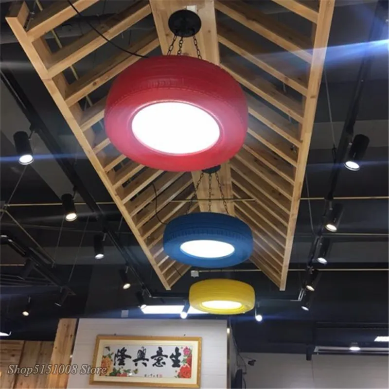 Industrial Led Pendant Lights Rubber Tire Lamp Retro Iluminaria loft Pendant Lamp Bar Clothing Shop Kitchen Circle Light Fixture
