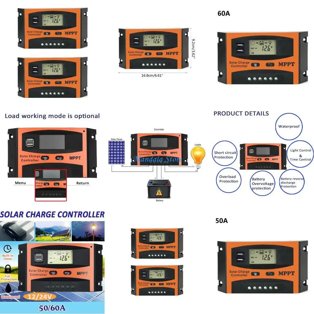 

U2JC 50A/60A Dual USB Солнечная панель Интеллектуальный регулятор MPPT Контроллер солнечного заряда