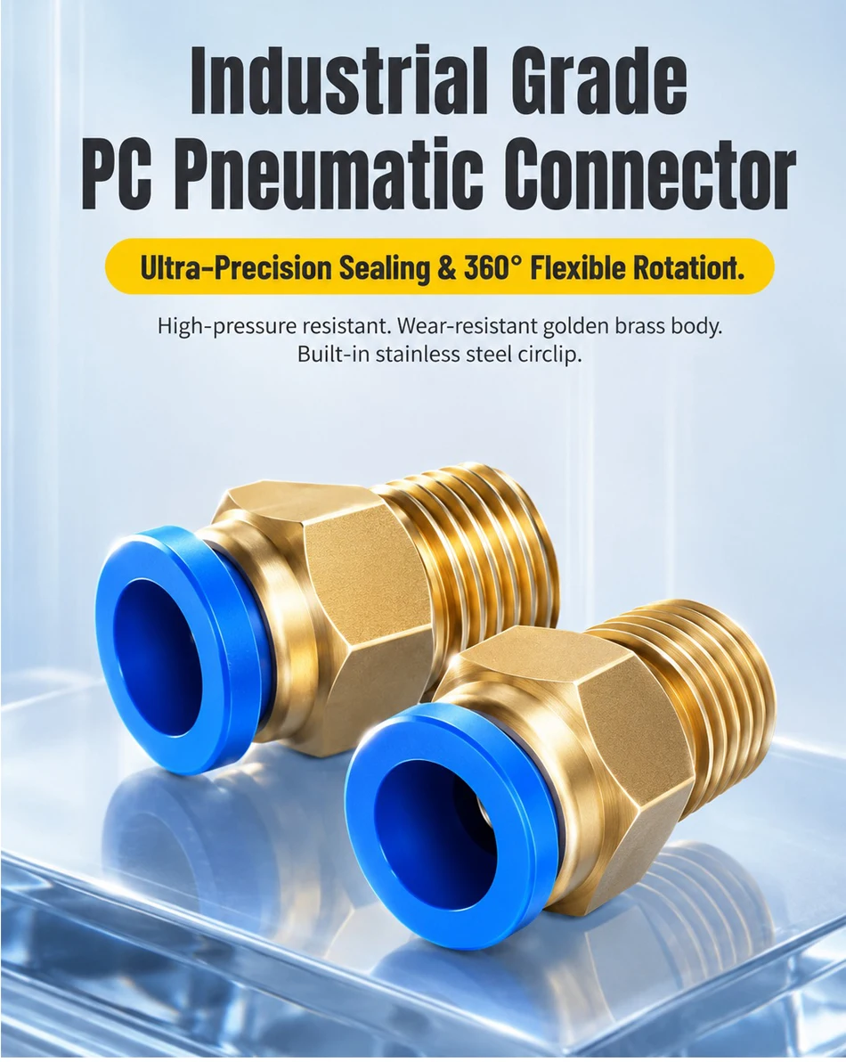 5PCS Quick Connect Air Fittings PC Series - 10mm Hose to 1/8" 1/4" 3/8" 1/2" Thread Pneumatic Push in Connector for Compressor T&I Online Store