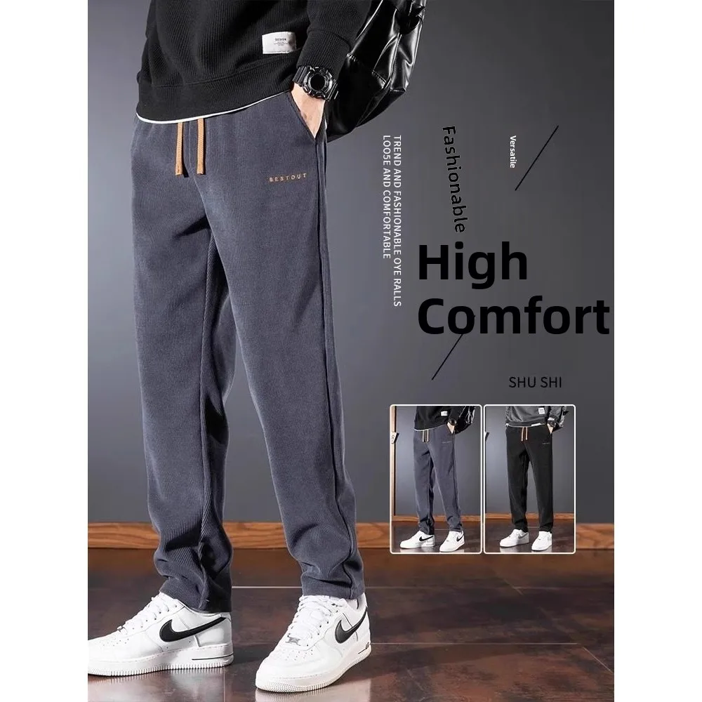 

Men's Casual Corduroy Pants Winter Thiened Fce Lined Sports Loose Fit Sweatpants Comfortable Elastic Waist Trousers