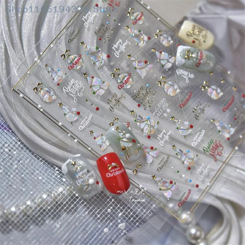 [MP] 1 قطعة القوس ستار شجرة عيد الميلاد لطيف عيد الميلاد نمط مسمار الفن ملصقات جرلي تنقش طباعة المرأة مسمار الديكور هدية