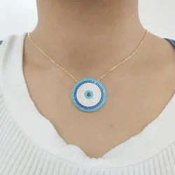 High Quality New Fashion Lucky Charm Micro Pave Bling Cubic Zirconia Blue Eye Pendant Necklace Elegant Women Girl Jewelry