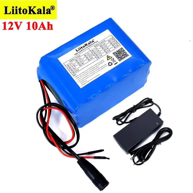 Liitokala 12V 10Ah 18650 li-lon battery pack 10000mAh with BMS for Monitor emergency lights Uninterrupted power +12.6V Charger