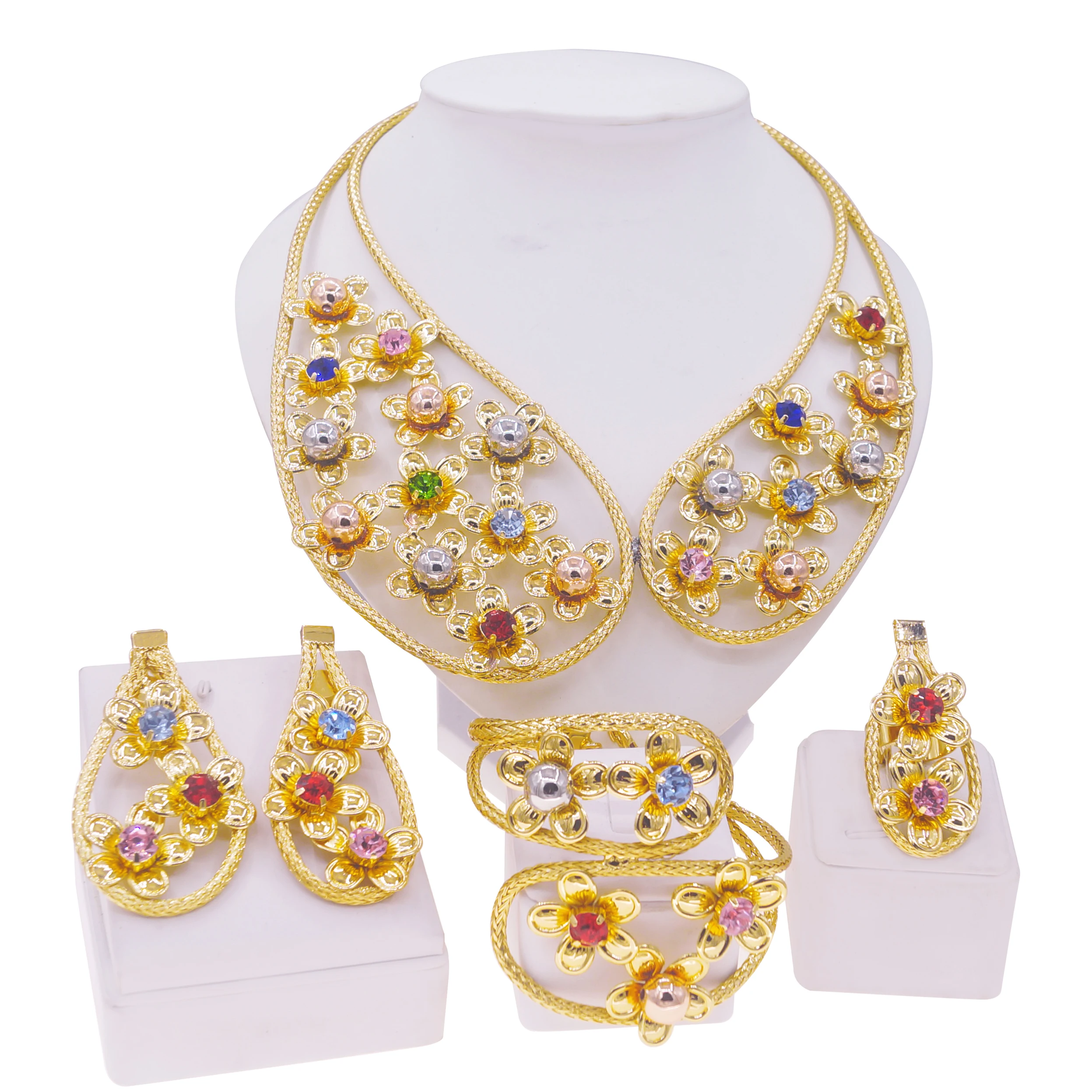 Yulaili Romantic Valentine's Day Gift Set Gold plated with diamonds Small flowers Elegant elegant African bride wedding jewelry