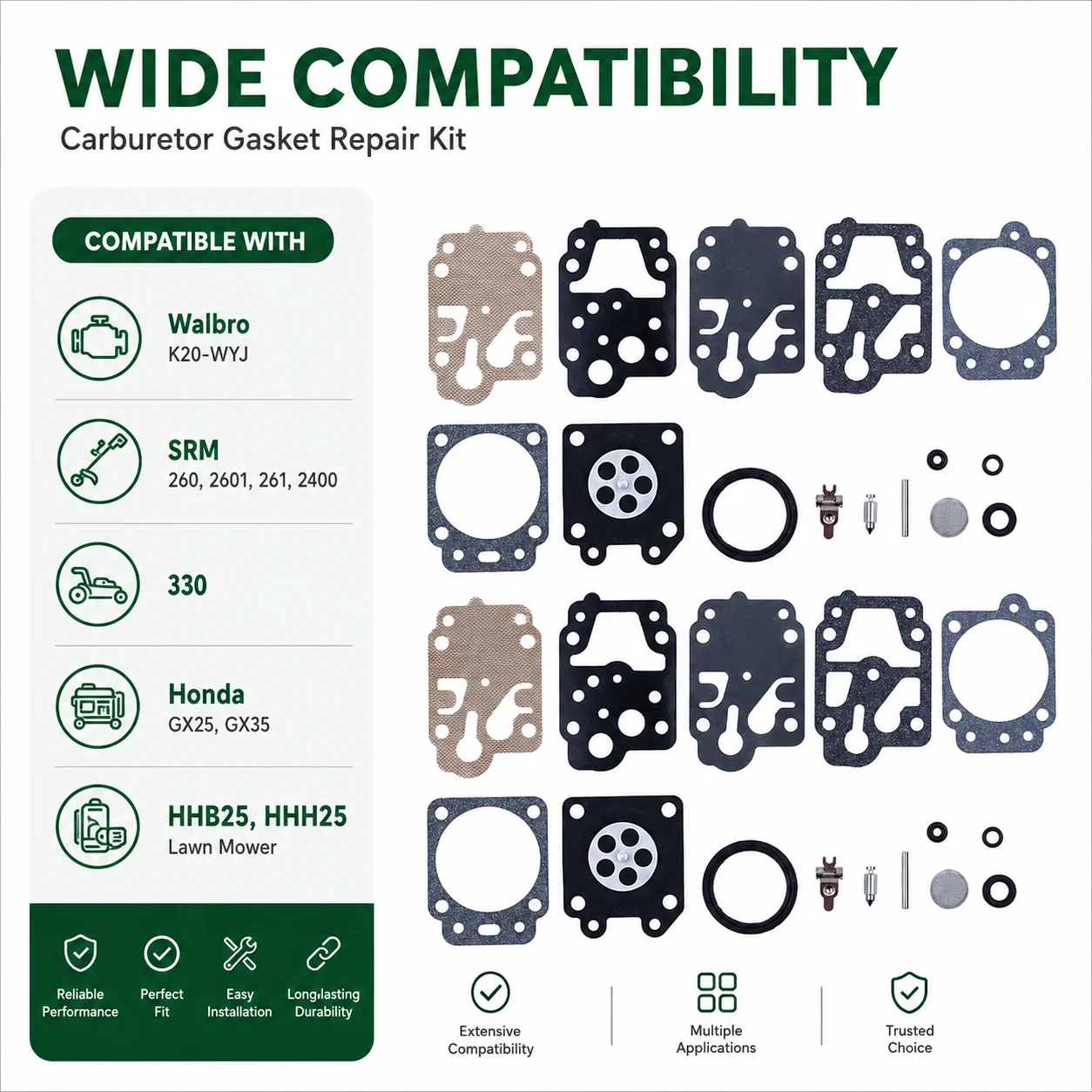Carburetor Gasket Repair Kit For Walbro K20-WYJ Echo SRM260 SRM2601 SRM261 SRM2400 330 Honda GX25 GX35 Saw Parts (2 Pcs)