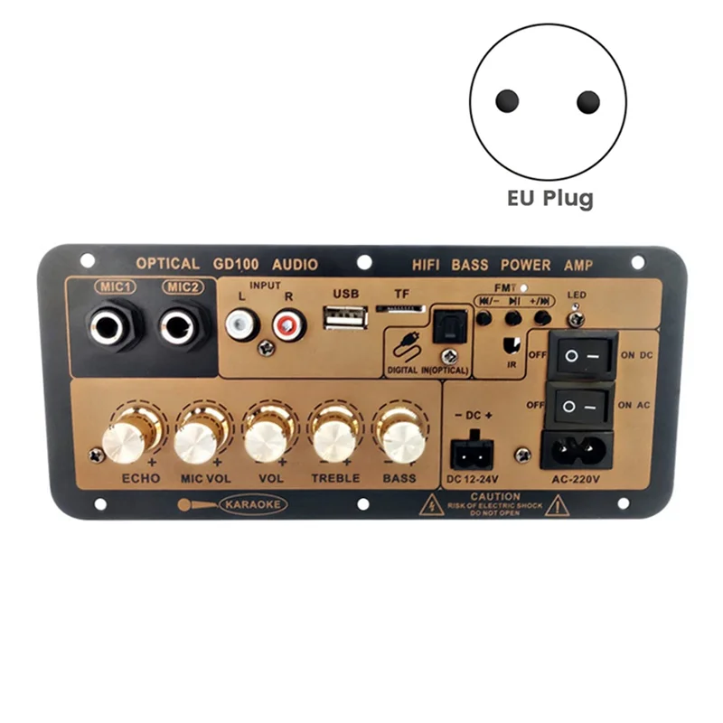 GD100 Bluetooth Amplifier Board With Optical Audio Input Hifi Karaoke Amplifier Home/Car Amplifier Board Durable (EU Plug)-Hot