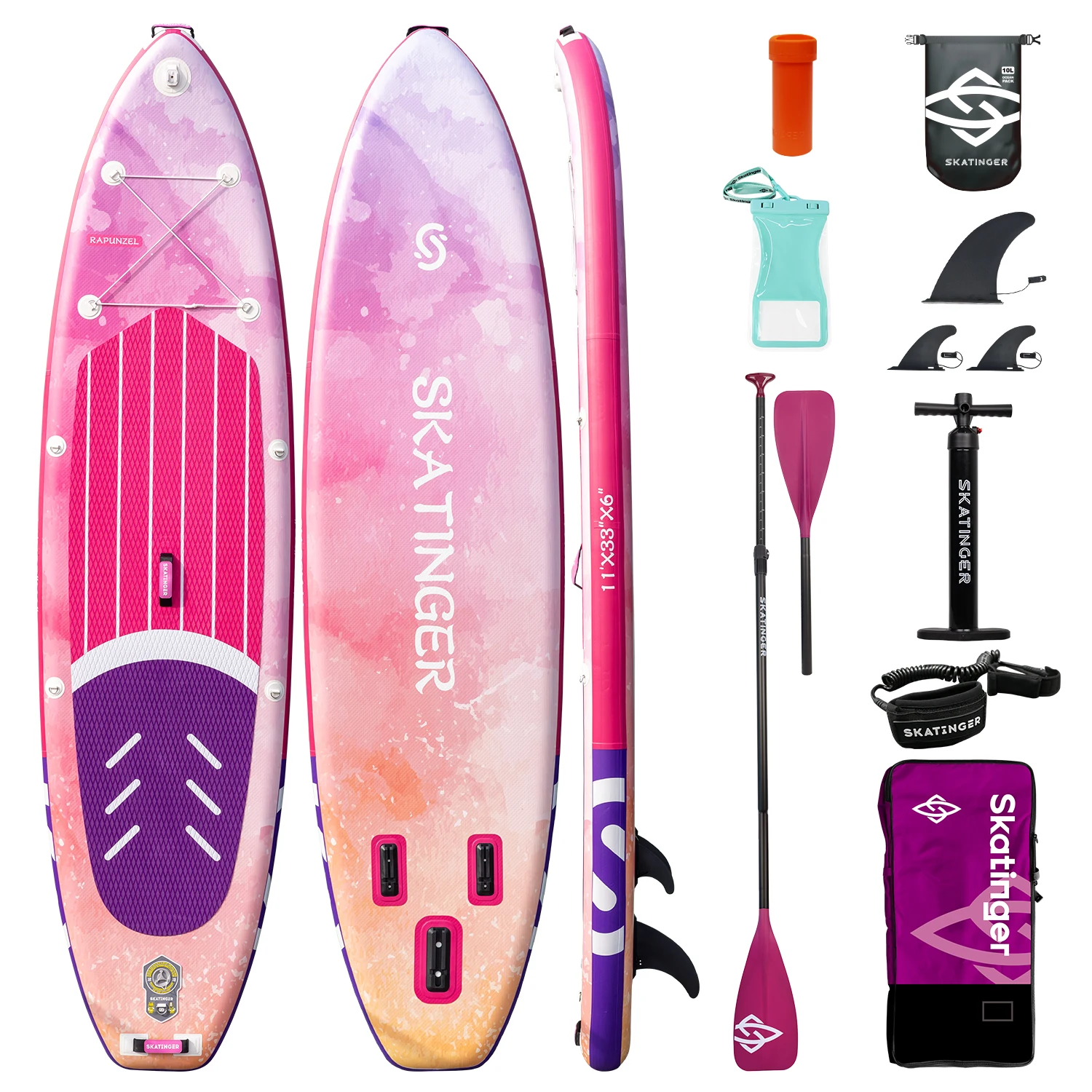 

Надувная доска для паддлбординга SKATINGER 11'x33''x6'' для взрослых, водонепроницаемая, для стоячего использования, SUP-доска с аксессуарами для водных видов спорта