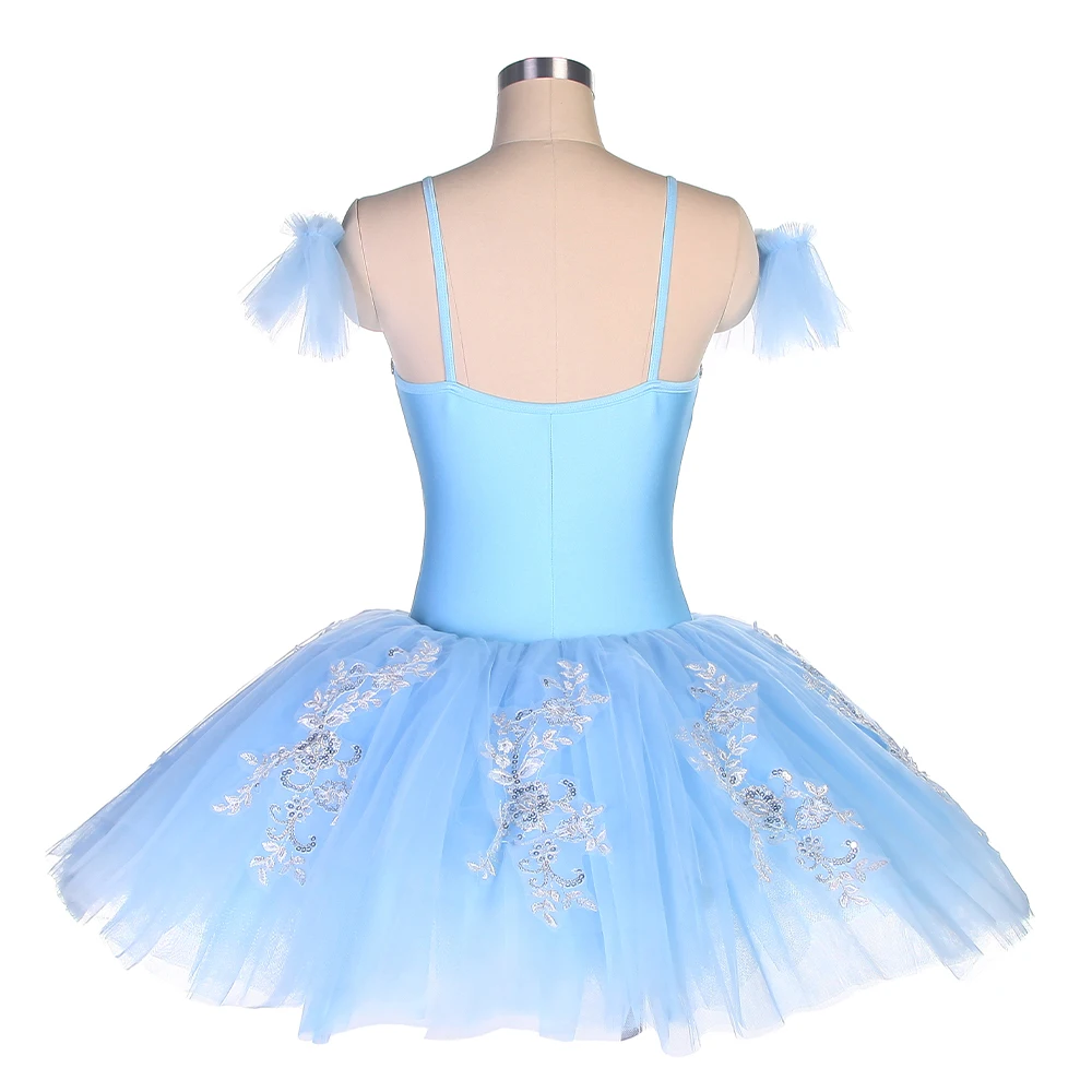 BLL031 Sky Blue Spandex Top Bodice Pre-professional Ballet Tutu for Girl/Women Spandex with Silver Applique Trim Ballerina Tutu