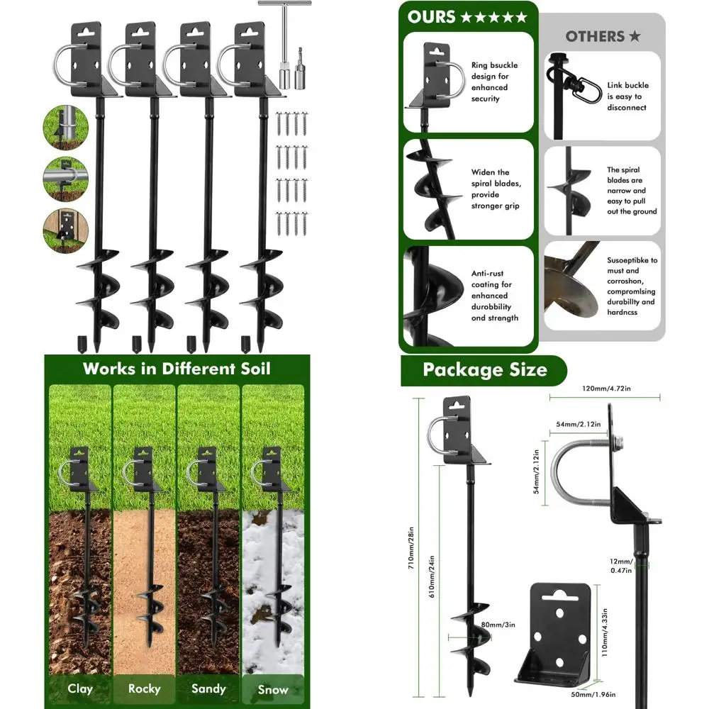 

Heavy-Duty Ground Anchors Kit for Mobile Homes and Storage Sheds, 28-Piece Set with 4 Anchors and Drill Bit for Secure Installat