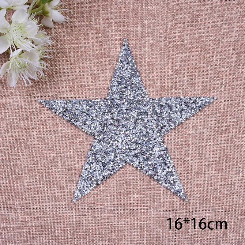 Multiple Sizes Crystal Rhinestone Star Patches for Clothing Iron on Clothes Appliques Badge Stripes Diamond Pentagram Stickers