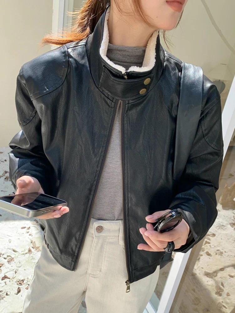 YERMORA 여성용 블랙 PU 가죽 캐주얼 재킷 여성용 라펠 긴 소매 루즈핏 신상 코트 패션 트렌드 가을 겨울 2025