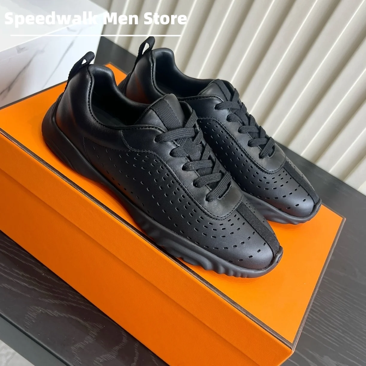 Unisex Perforated Leather Lace Up Casual Sneakers Breathable Flat Flexible Non Slip Daily Driving Walking Shoes for All Seasons
