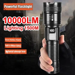 High Strong Power LED Flashlight 10000LM Long Range Zoom Tactical Torch USB Rechargable Outdoor Camping Emergency Flashlights