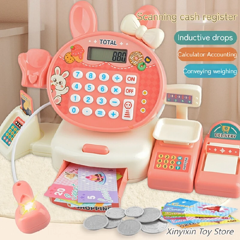 Cash Register Toys For Kids Cash Register Box Simulated Supermarket Shopping Scannable Settlement Cashier Toys Cash Register Toy