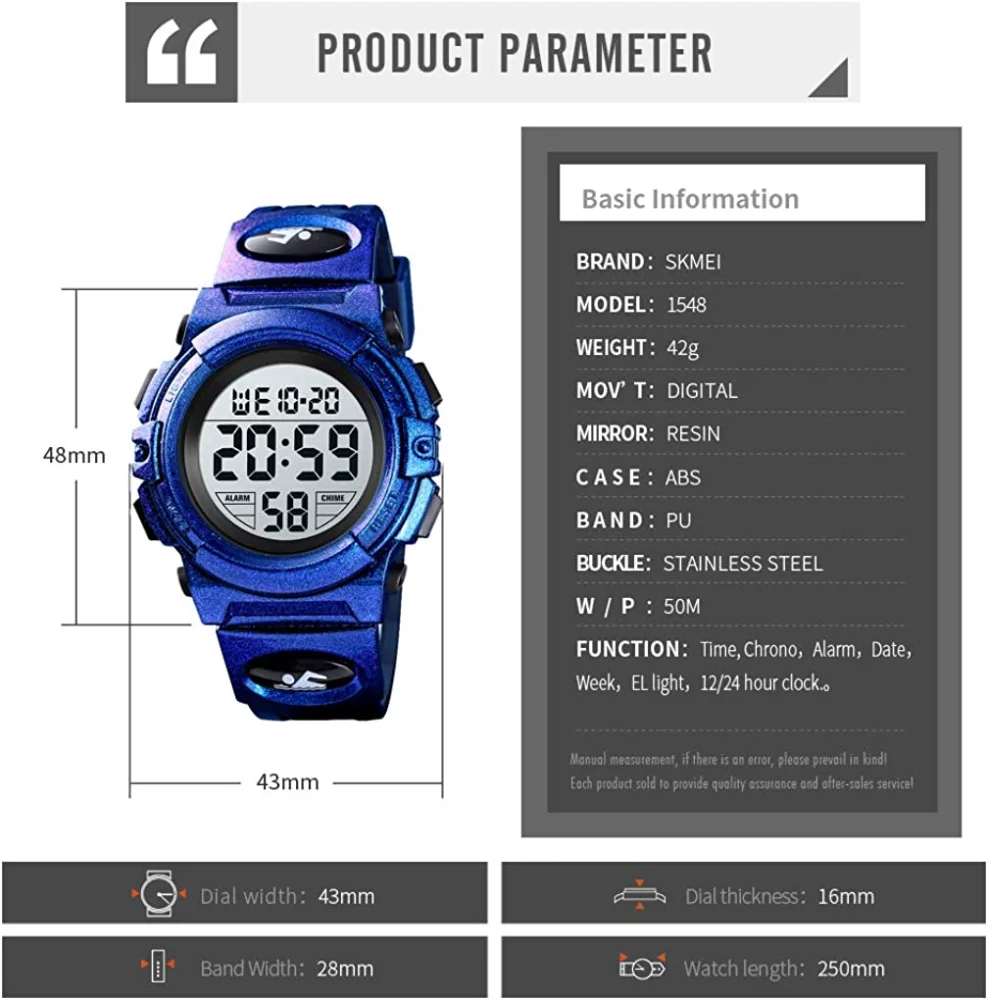 Kids Sports Digital Watch Waterproof Outdoor Kids Watches Alarm Clock Stopwatch Calendar 3-15 Year Old Boys Girls Wristwatch