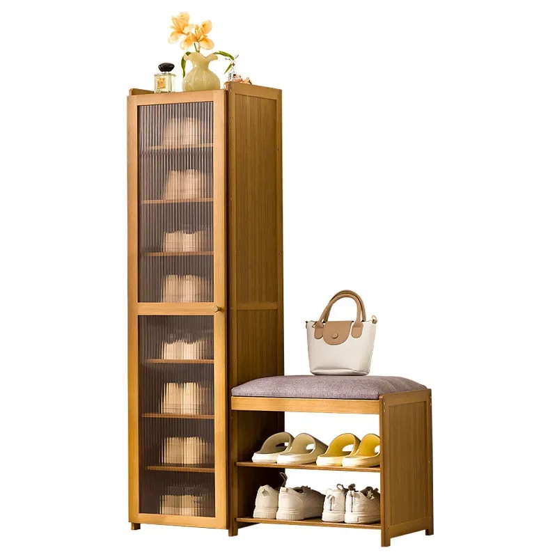 Modern Entryway Shoe Bench with Storage Luxury Padded Seat Integrated Cabinet for Hallway Living Room Home Furniture