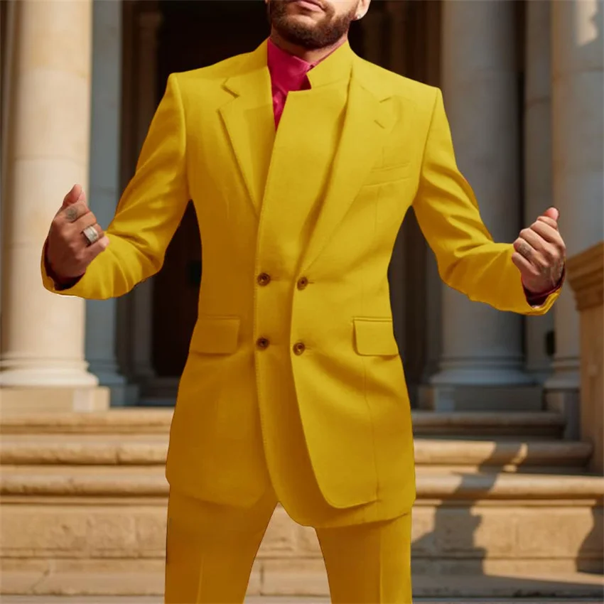 

Double Breasted Wedding Suits for Groom Two Pieces Male Tuxedo (Jacket + Pants) Notched Lapel Pink Casual Party Prom Outfits