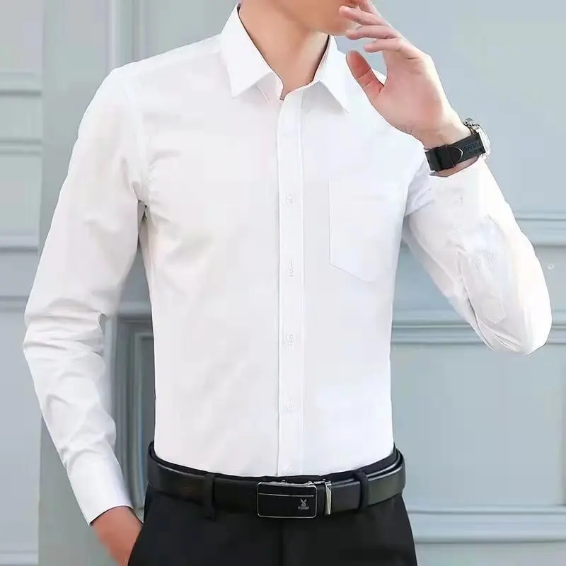 

Men's Long Sleeve White Shirt Casual Black Fashionable Short Sleeve Business Formal Standard Fit Citywalk Cotton Blend Shirt
