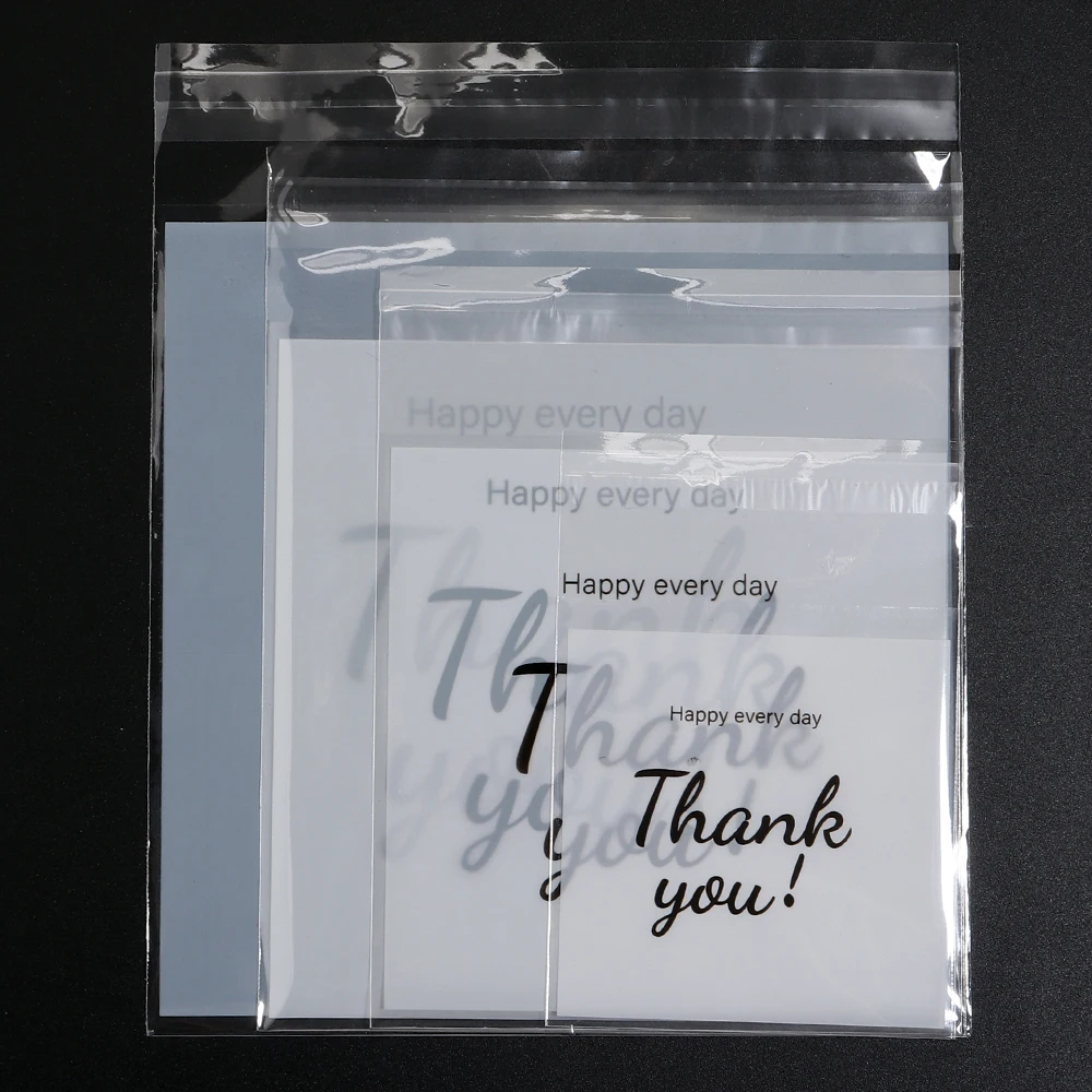 100 قطعة/الوحدة شكرًا لك أكياس OPP ذاتية اللصق حقيبة التعبئة والتغليف البلاستيكية الشفافة للهدايا أكياس تخزين المجوهرات والحلوى والبسكويت