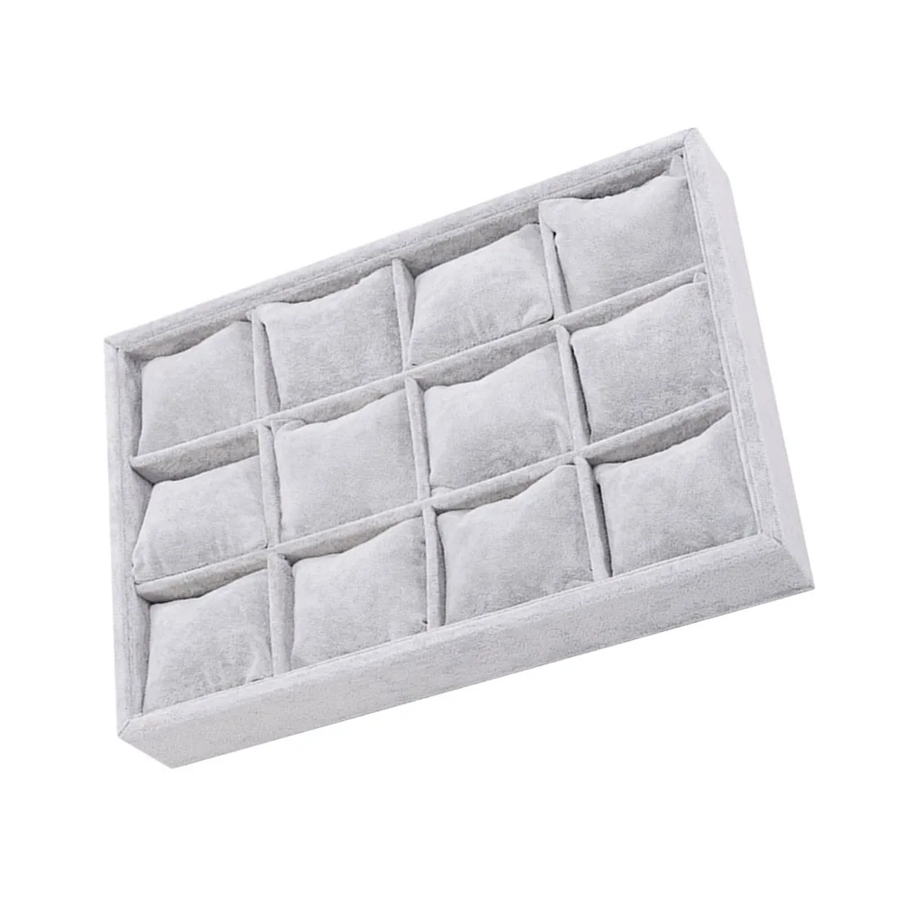 1pc Jewelry Tray 12 Compartments With Pillows Grey For Ring Earring Watch Storage Organizer Case Jewelry Packaging Display