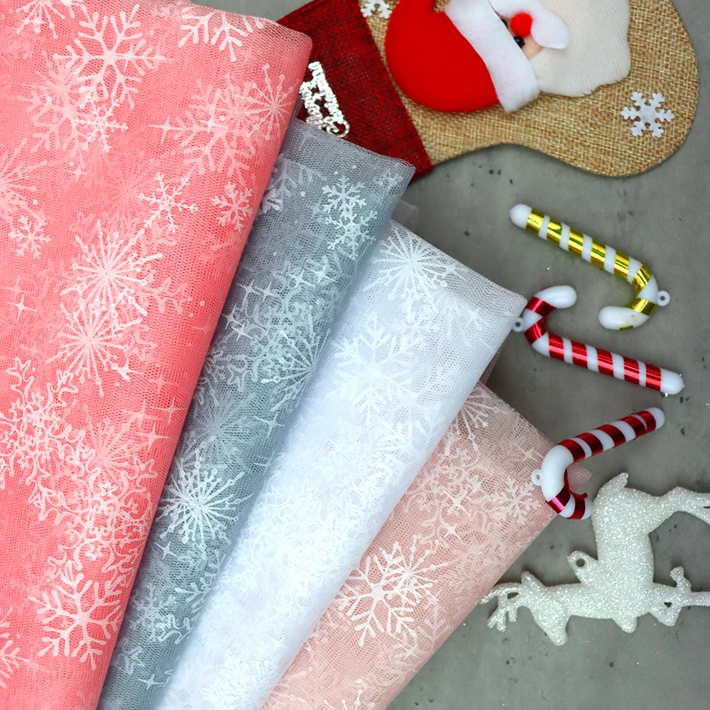 Snowflake Tulle Soft Mesh Fabric By Meter Sheer Organza 150cm Gauze Cloth Sewing Girl's Dress Doll Skirt Christmas Tree Decor