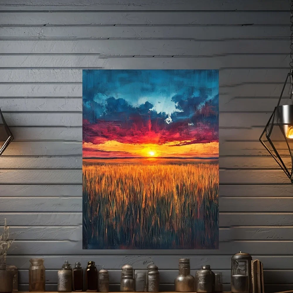 (No frame)1pc Texas Prairie Sunset Canvas Print, 12x16 Inch Watercolor Landscape Art with Frame - Vibrant Home Decor, Panoram
