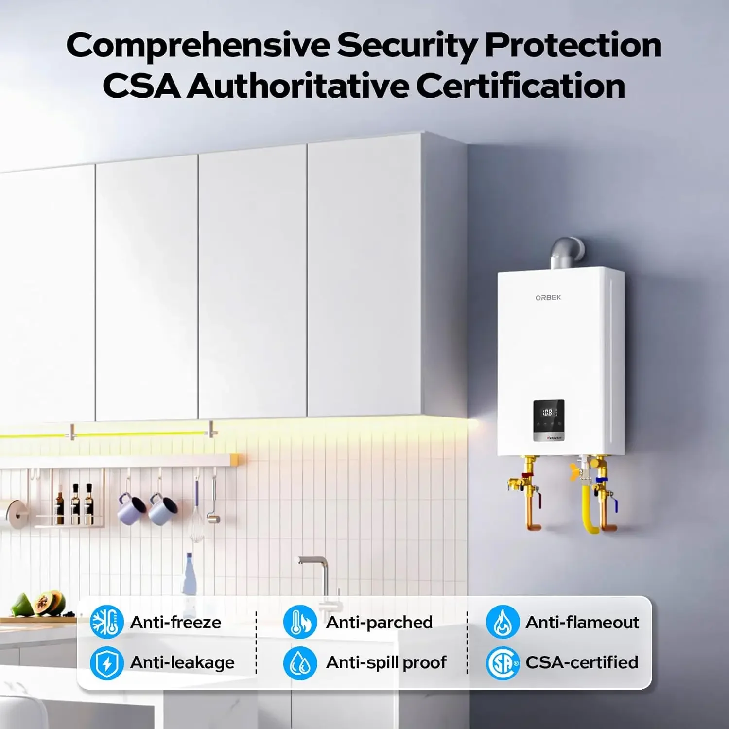 Residential Indoor Natural Gas Tankless Water Heater, ORBEK 120 Volt On-demand Instant Hot Water Heater, Up to 4.3 GPM, CSA Cert