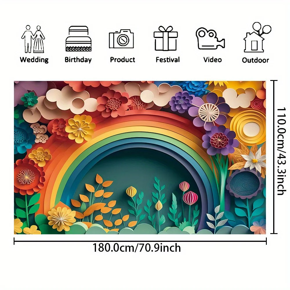 Vibrant Rainbow 3D floral vinyl background - durable, waterproof, multi-purpose photography prop cake smash birthday party