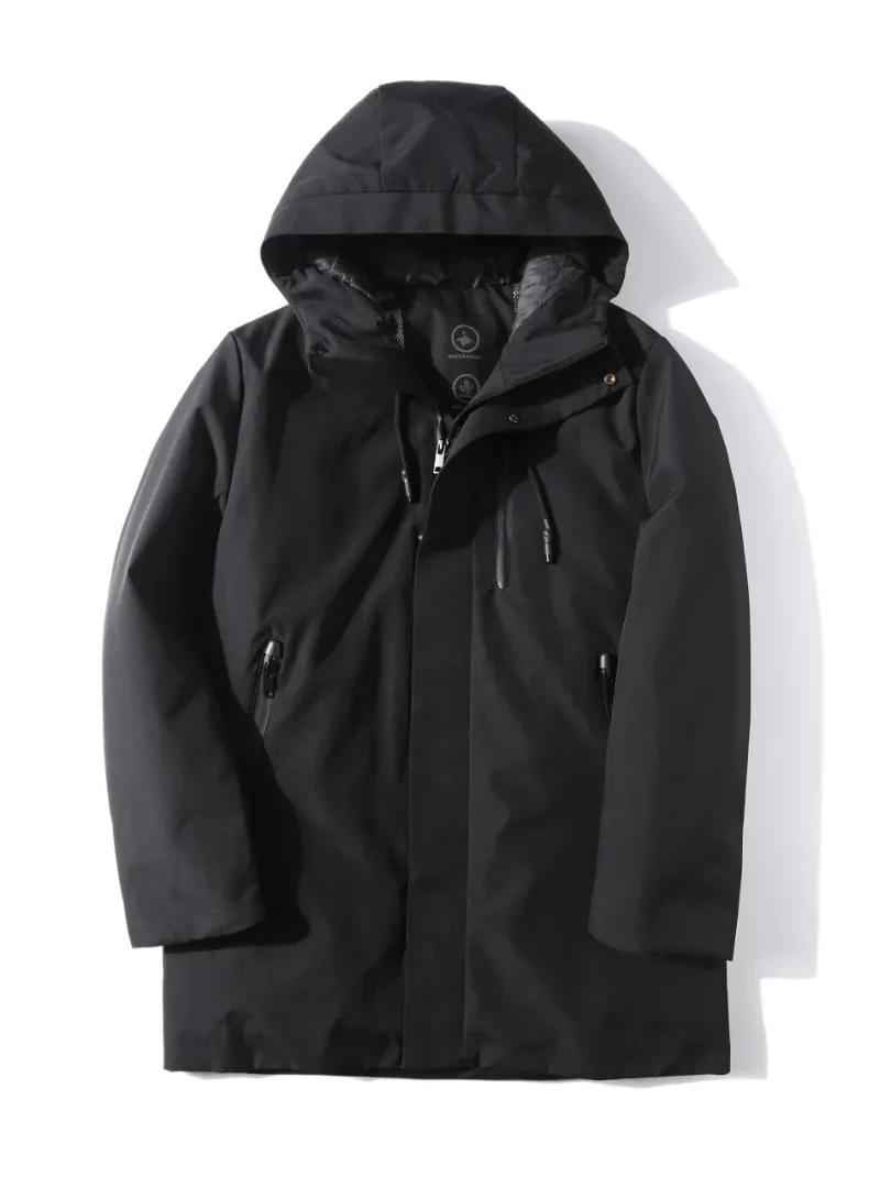 

Мужская повседневная куртка с капюшоном, наполненная пухом 90% (пуховое пальто), теплая, ветрозащитная, для зимы, для бизнеса и отдыха, с длинными рукавами, на молнии