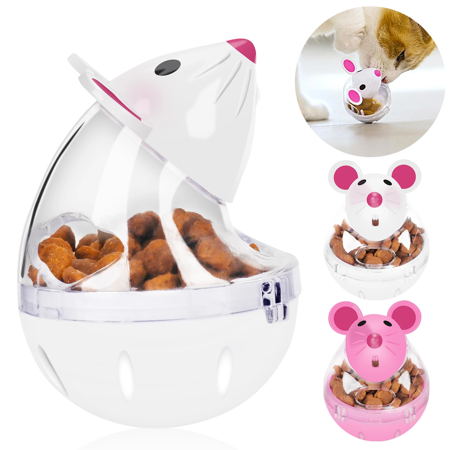 Pet Cat Fun Tumbler Feeder Toy Mouse Leaking Food Balls Pet Educational Toys Pet Leakage Device Funny Cat Interactive Toy Pink