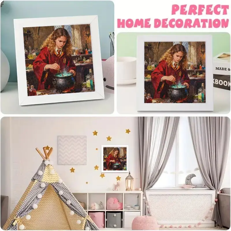 1 Juego de Kit de pintura de diamante 5D DIY, escena de clase de pociones de Harry Potter Hermione Granger, tema del mundo del mago mágico, cuadrado de taladro completo