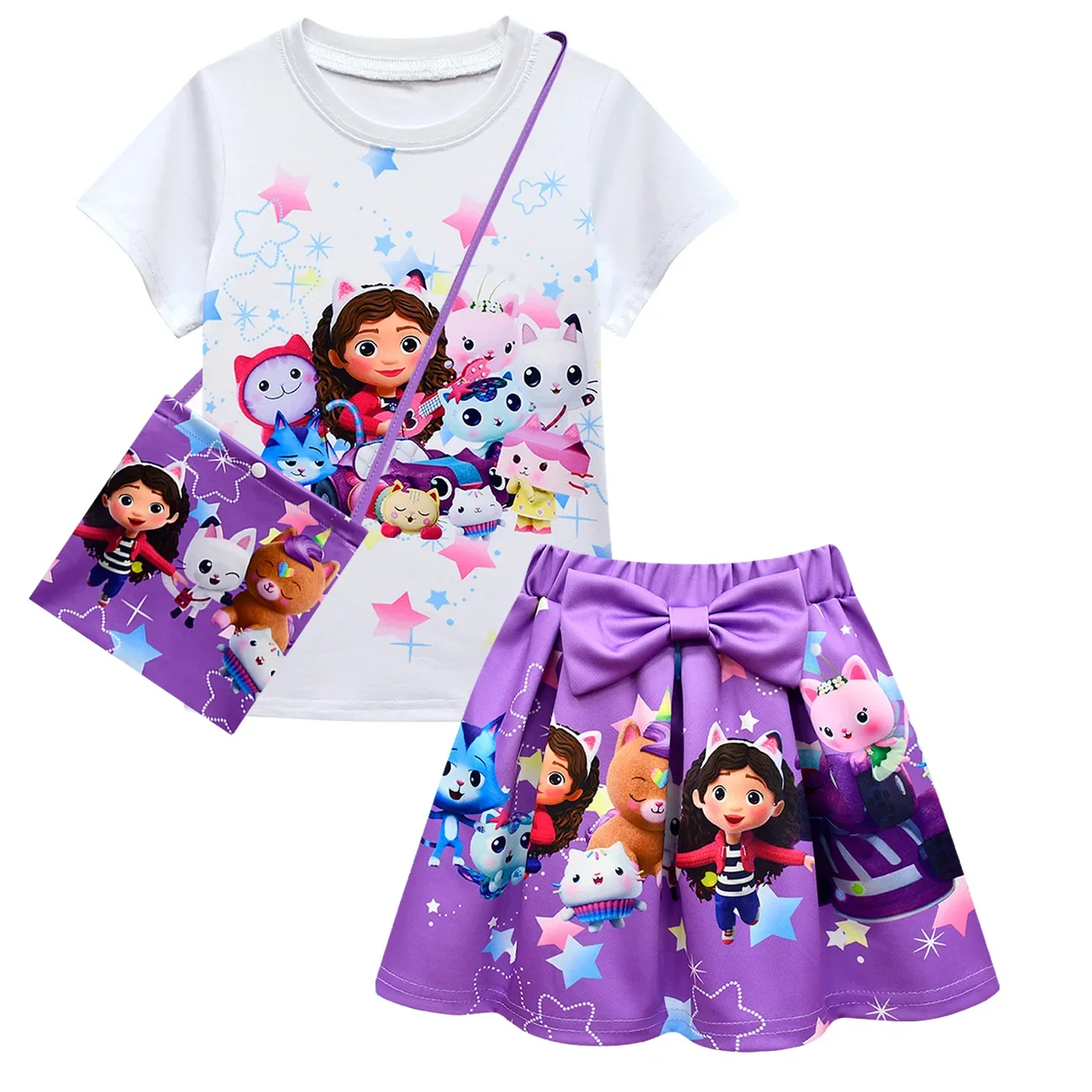 2023 Gabby\'s Dollhouse Kids Summer Gabby Cats T-shirt skirts Set Baby Girls Cute Princess Clothes Toddler Girls Birthday Party