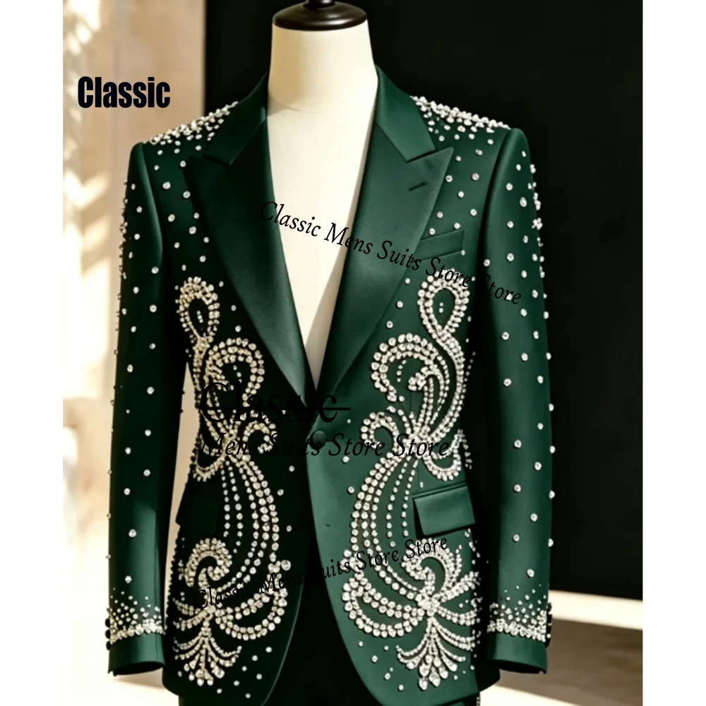Resplendent Diamond Jewelry Men Suit Customized High End Sequin Wedding Tuxedos Slim Ropa hombre 2 Pieces Set Groom Male Blazer