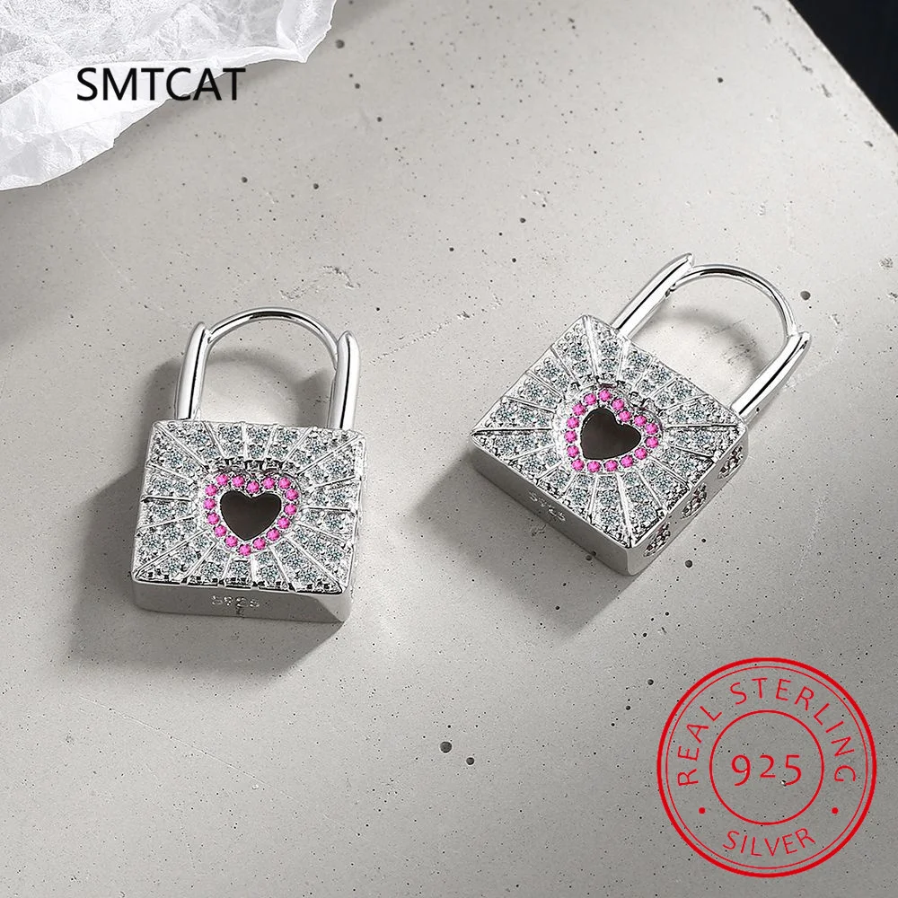 Girls 925 Sterling Silver Women Sweet Heart Lock Hoop Earrings for Girls Wedding Party Fine S925 Jewelry DS4074