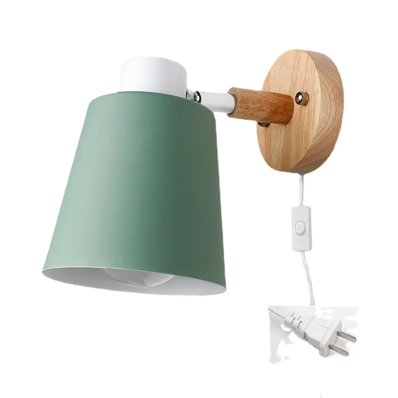 

Nordic Wall Lamp With Plug Iron E27 Macaroon 6 Color Bedside Led EU/US Plug l sconces with switch decoration Light Fixture