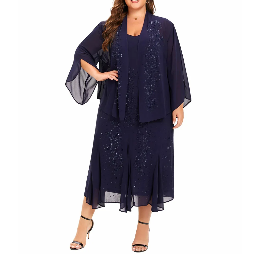 

Customized Elegant Jacket Dress Suits 2 Piece Chiffon Sets Delicate Rhinestone Pattern Mother of Bride Dresses for Wedding 2025