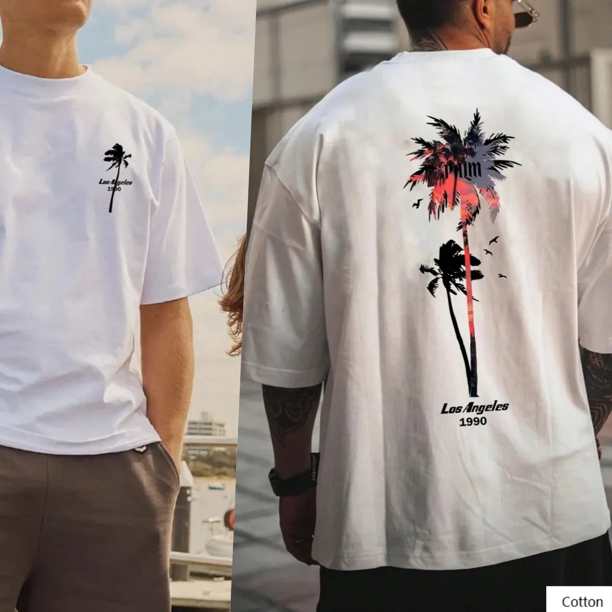 

Высококачественная хлопковая футболка с дизайном ладони LA, идеально подходящая для индивидуальных мероприятий, которые хочете показать их соединений к культуры LA 1990-х годов