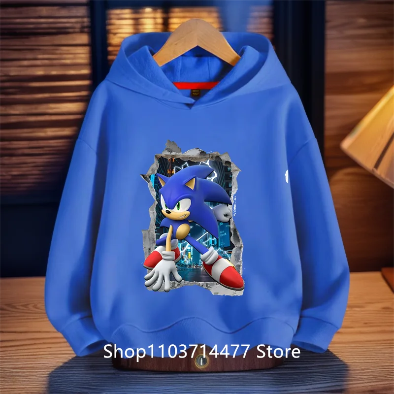 2025 Sonic the Fastest Boy - Kids Hoodie with Cartoon Print - Sporty Boys' Casual Shirt - Long Sleeve for Autumn/Winter
