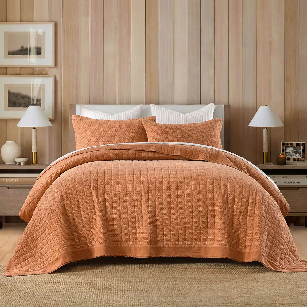 Luxury Enzyme Washed Quilted Bedspread Set - Eco-Dyed Jacquard 3 Piece Coverlet Breathable Summer Quilt for Master Bedroom Queen