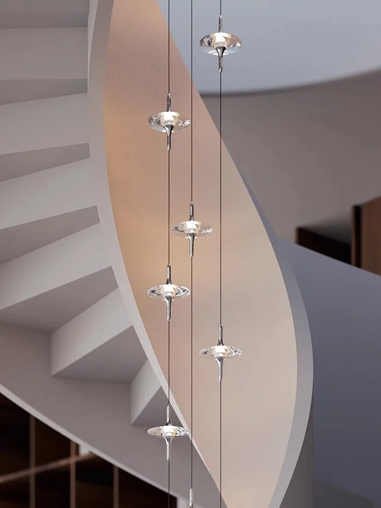 

Modern Loft villa staircase dining room chandelier Nordic hotel living room bedroom bedside atmosphere crystal chandelier