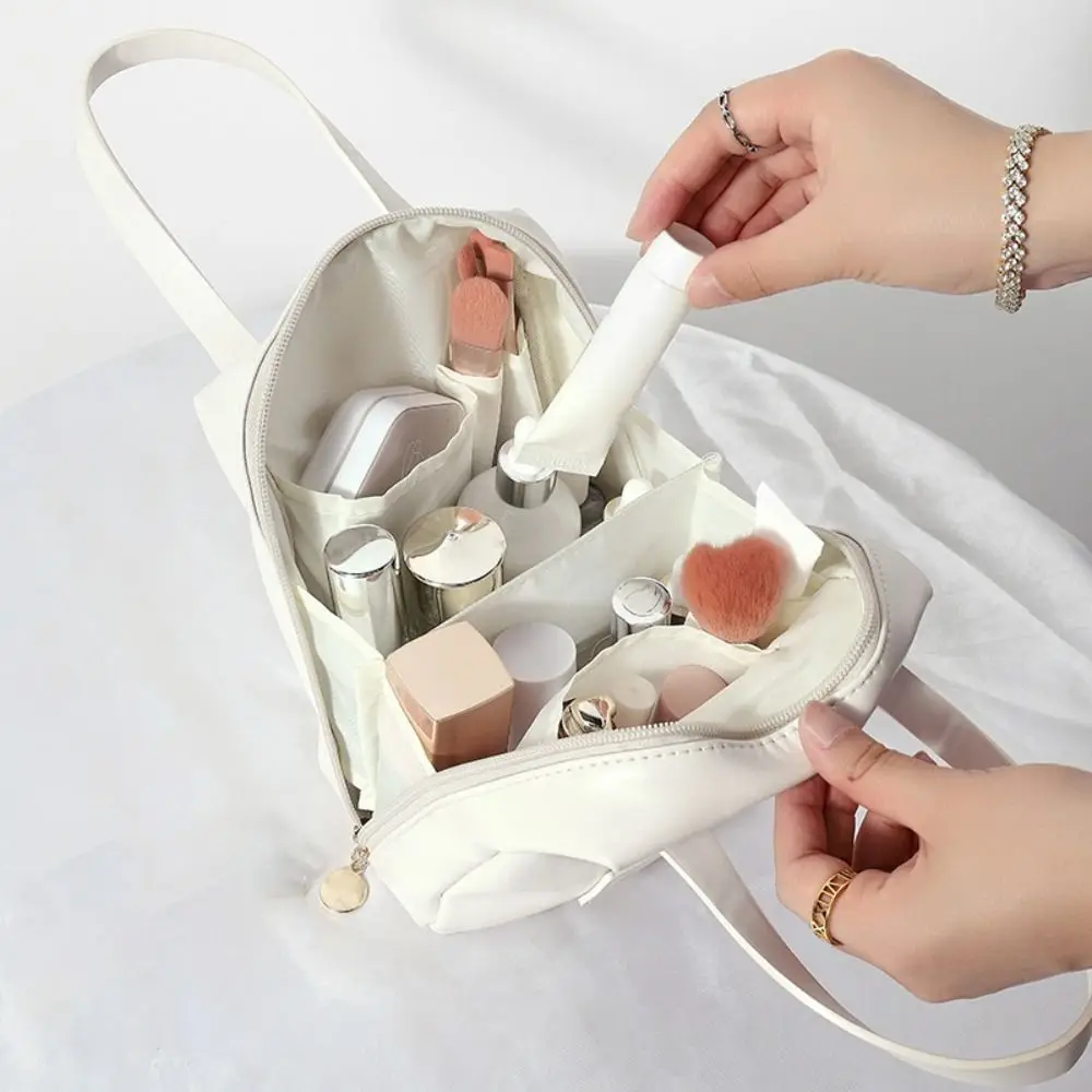 Borsa cosmetica di grande capacità borsa per il lavaggio portatile di moda borse per la conservazione in pelle PU organizzatore per il trucco