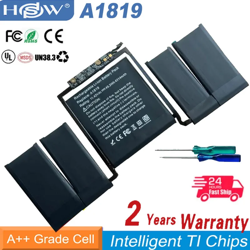 

NEW 11.41V 4314mah New Original A1819 Laptop Battery for Apple Macbook Pro 13'' Touch Bar A1706 2016year With Tools