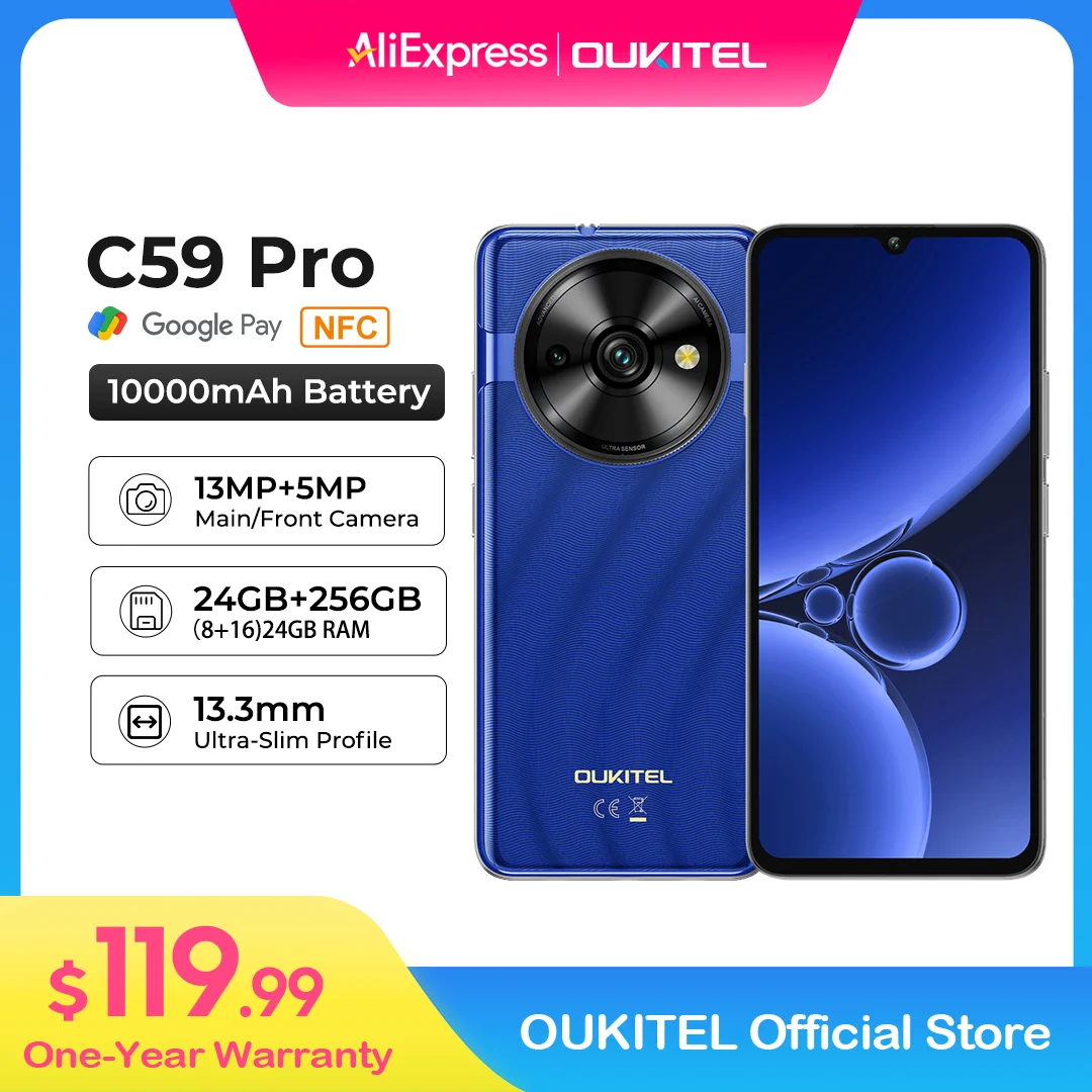 Смартфон Oukitel C59 PRO, аккумулятор 10000 мАч, 24 ГБ + 256 ГБ, 6,88 дюйма, HD, 90 Гц, Android 15, 13,3 нм, 36 мм, мощный динамик, сотовый телефон Смартфон Oukitel C59 PRO, аккумулятор 10000 мАч, 24 ГБ + 256 ГБ, 6,88 дюйма, HD, 90 Гц, Android 15, 13,3 нм, 36 мм, мощный динамик, сотовый телефон