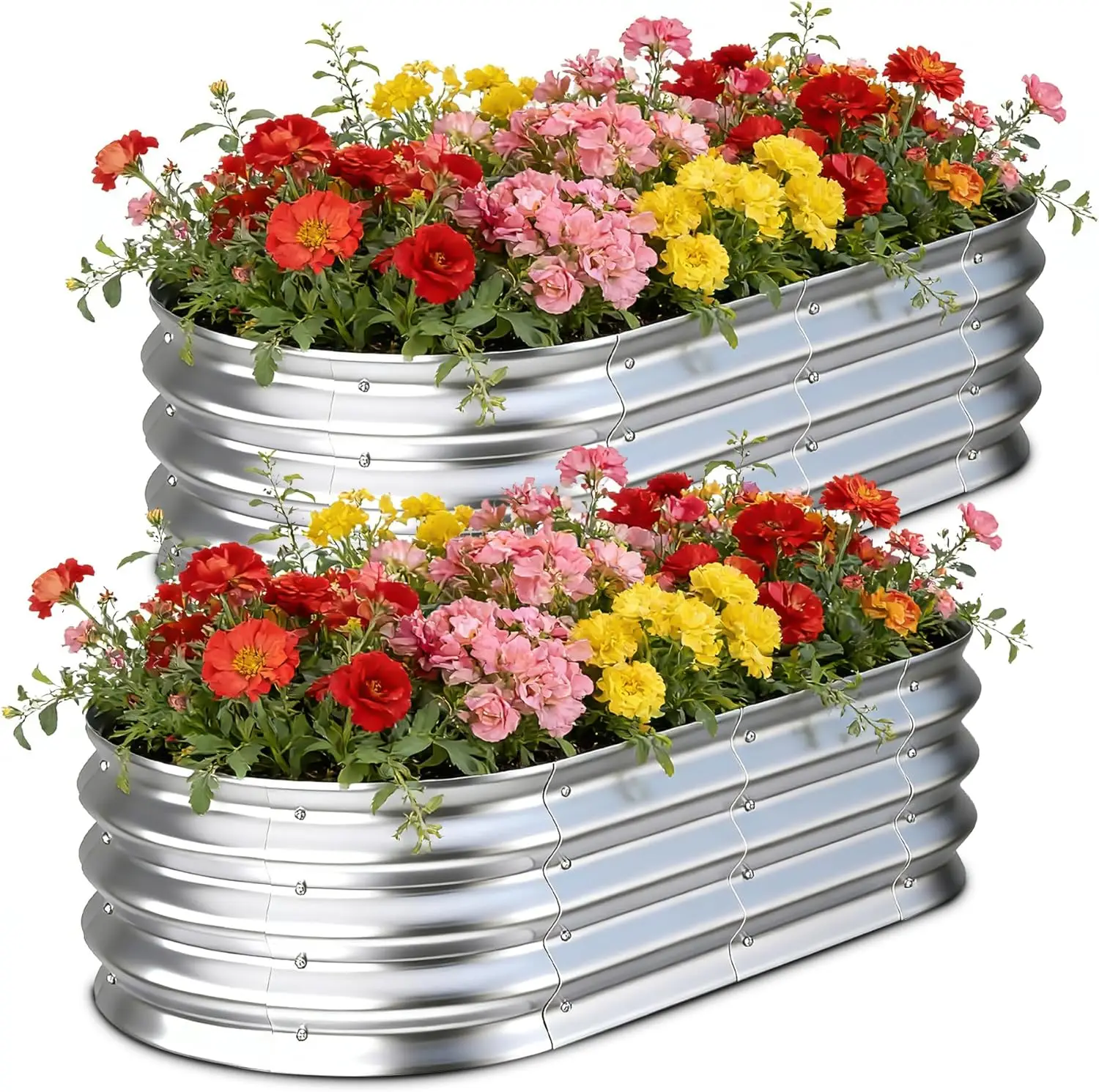 Raised Garden Bed & Planter Box, Galvanized Metal, 4x2x1ft, Oval Design
