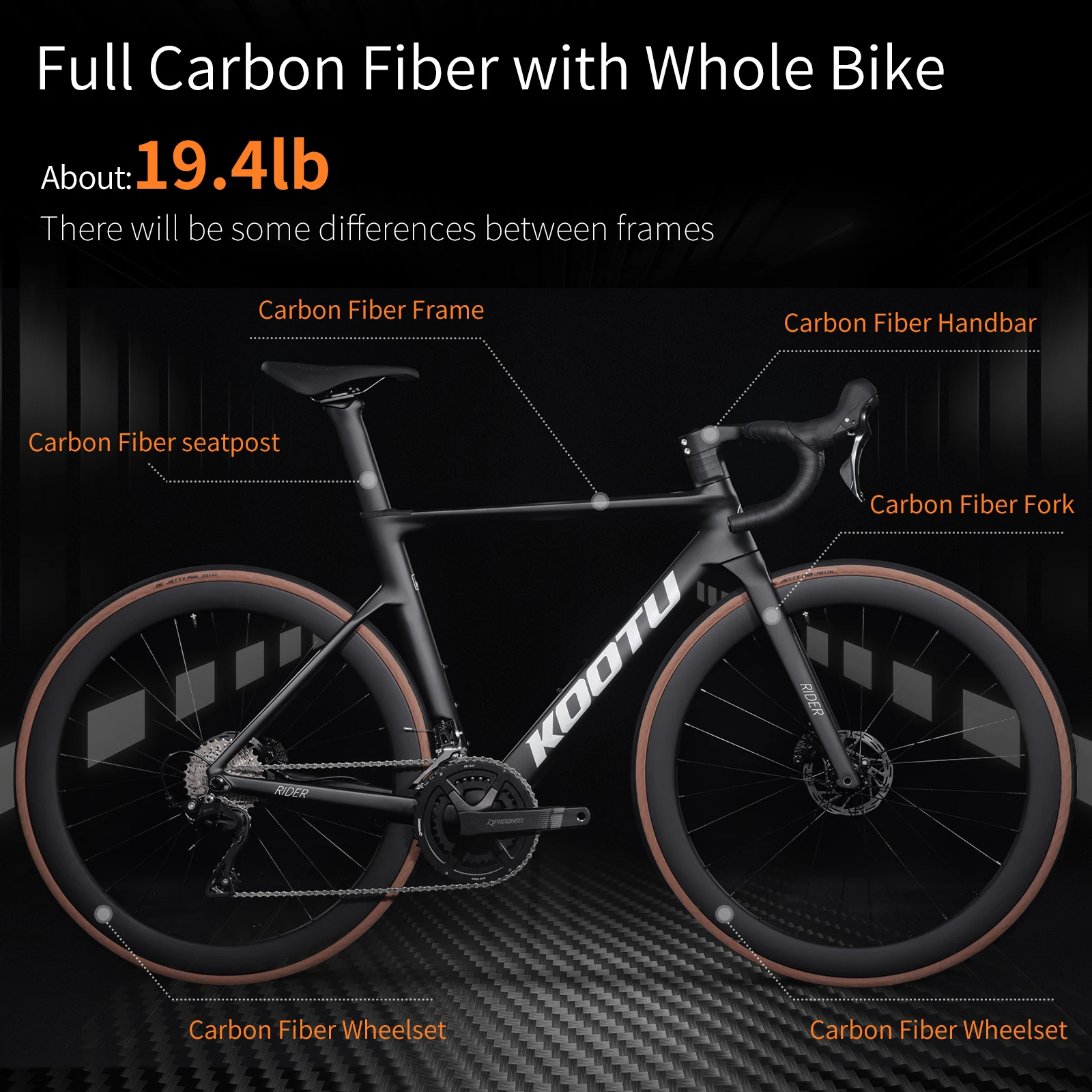 KOOTU Full Carbon Fiber Road Bicycle Pure Oil Disc Brake Ultra-Light With SHIMANO R7120 24-Speed Components Adult Bicycle